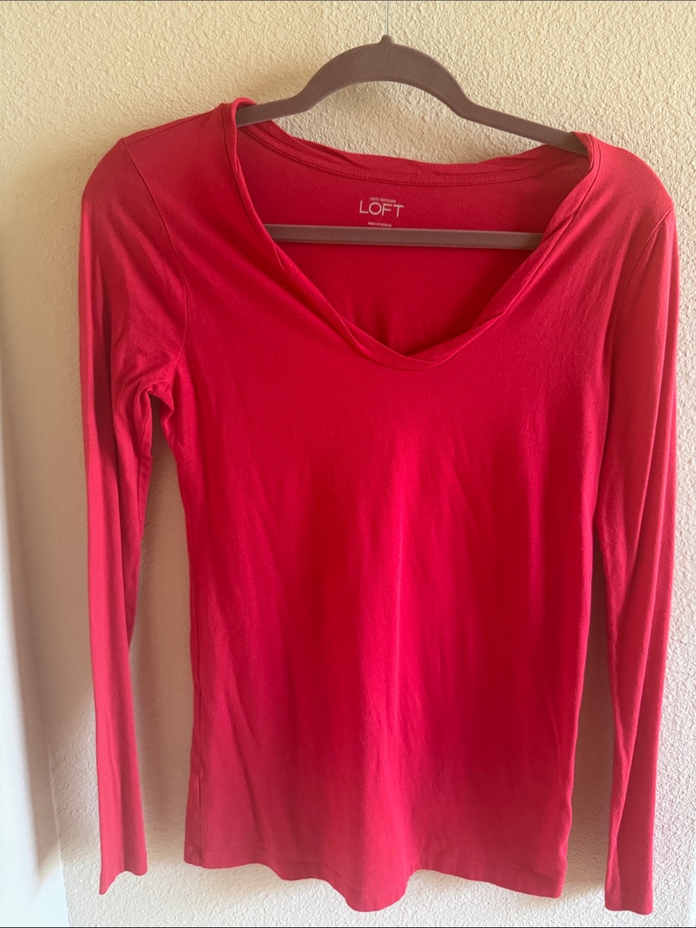 LOFT Long-Sleeve V-Neck Top in Vibrant Pink